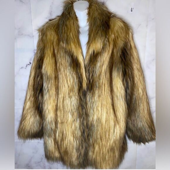 Donna Slayers Fabulous Furs Red Fox Faux Fur Shawl Collar Coat Large - Picture 1 of 13